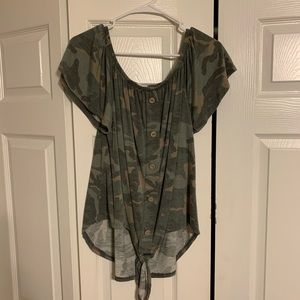 Off The Shoulder Camo Top✨